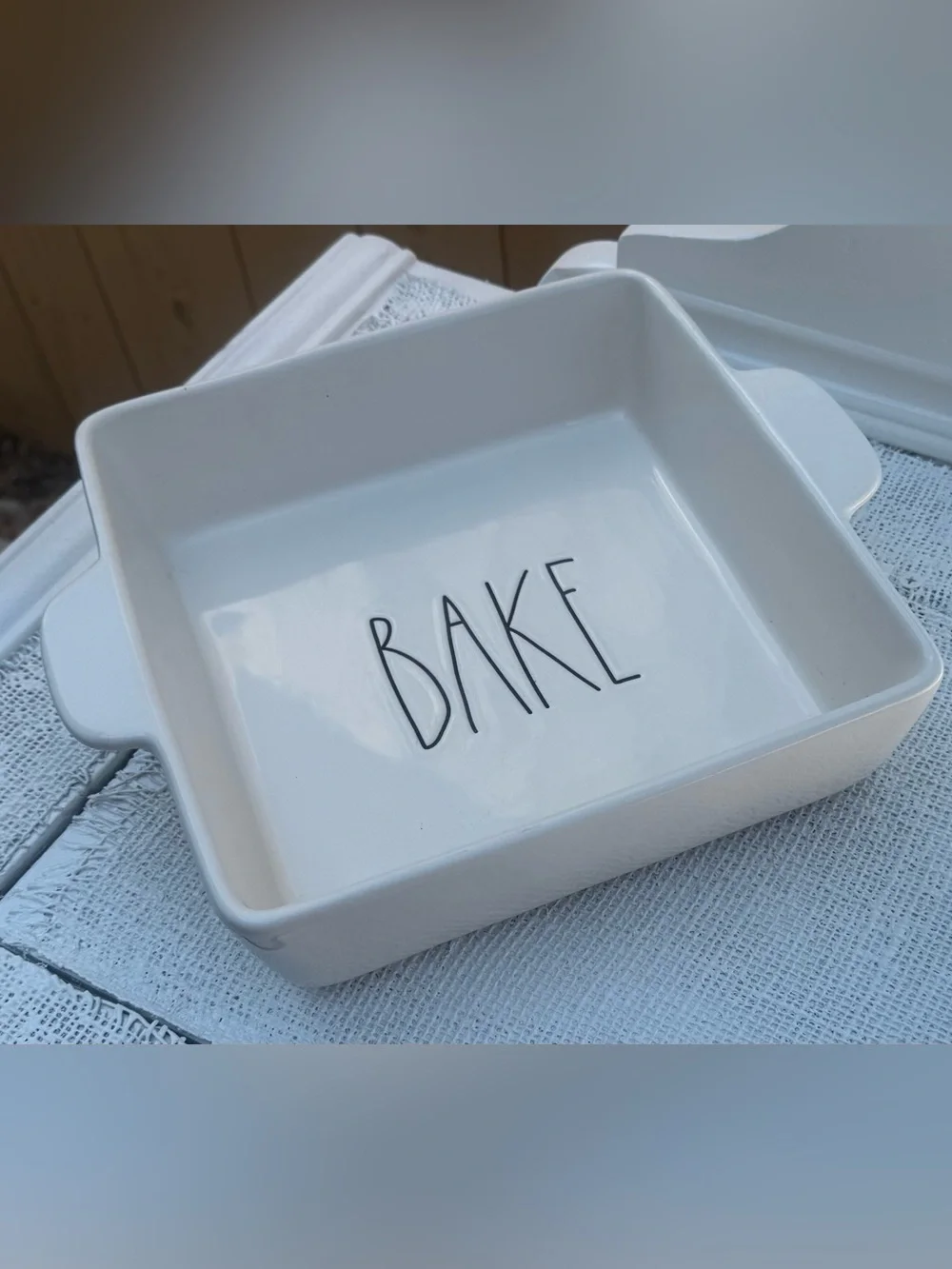 RAE DUNN “BAKE” cream Ceramic Baking Dish (excellent condition never used)